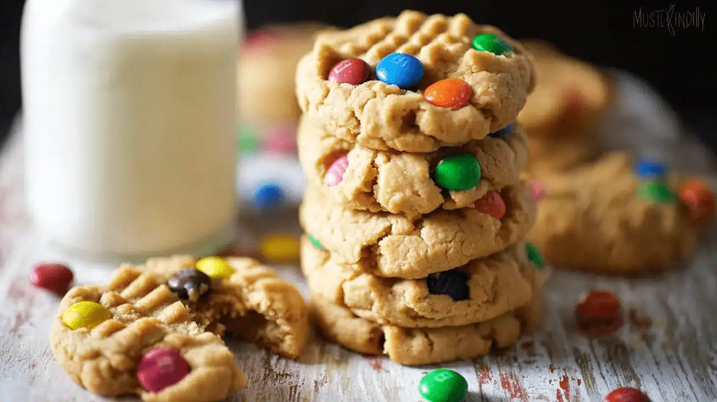 Irresistibly Chewy Chunky Peanut Butter Cookies with M&M’s