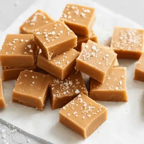 Homemade, salted caramel-colored fudge squares, an ideal choice for Low-Sugar Halloween Treats.
