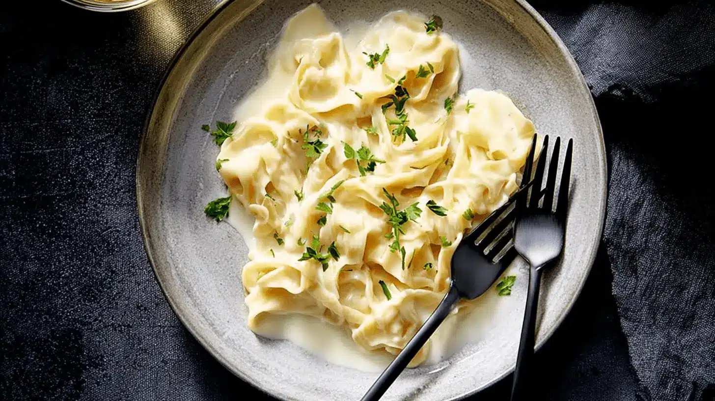 Creamy pasta dish with fresh herbs, an inviting option for Spooky Family Halloween Dinner Ideas.
