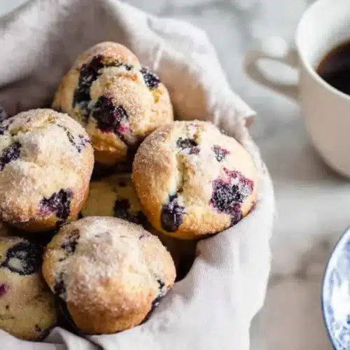 Freshly baked blueberry muffins and coffee, perfect as delicious breakfast ideas for a crowd.